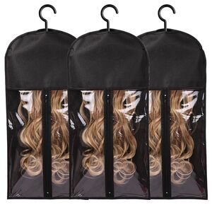 3Pk  Wig Bags Storage with Hanger Wig Holder Wig Hanger for Multiple Wigs Por...